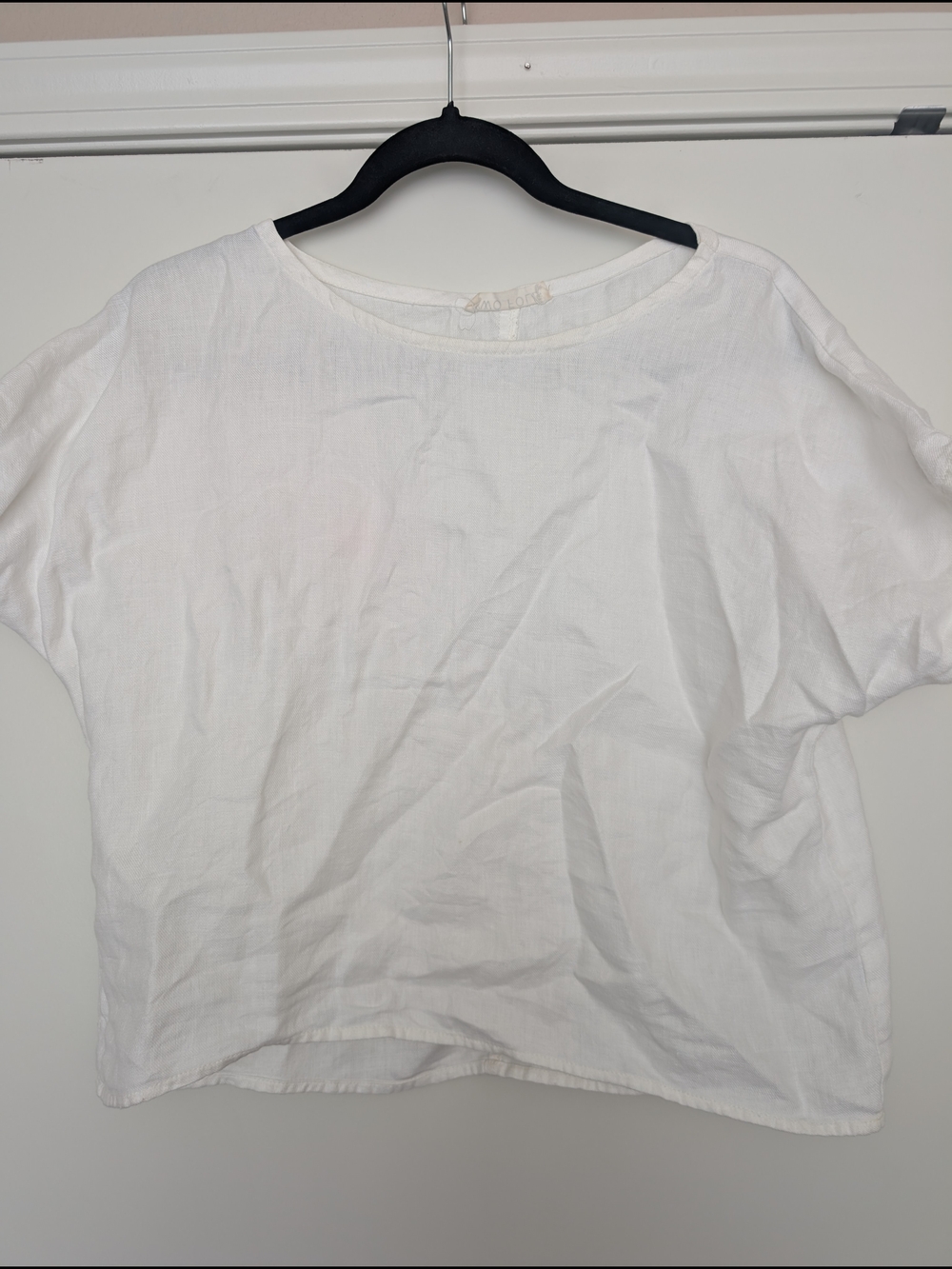 Two fold Women's White 100% Linen Boxy Tee - Size XS